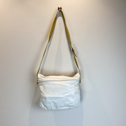 Vtg Enny Leather Handbag Shoulder White Yellow 80s Retro Boho Italy - 第 3/19 張圖片