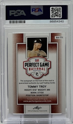 Tommy Troy Rookie Auto PSA 10/10 -2019 Leaf Showcase ‘Yellow’ /25 - Diamondbacks - Picture 6 of 8