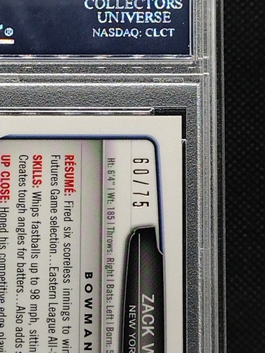 Zack Wheeler RC PSA 10 Green Refractor 60/75 2013 Bowman Chrome Rookie - Picture 10 of 12
