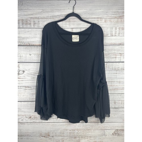 Free People Still Got It Top Black Medium Mesh Bell Sleeve Boho Witchy Whimsical - Picture 3 of 10