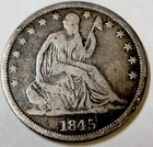 1845-O Seated Liberty Half Dollar Very Fine VF Coin. Not Cleaned