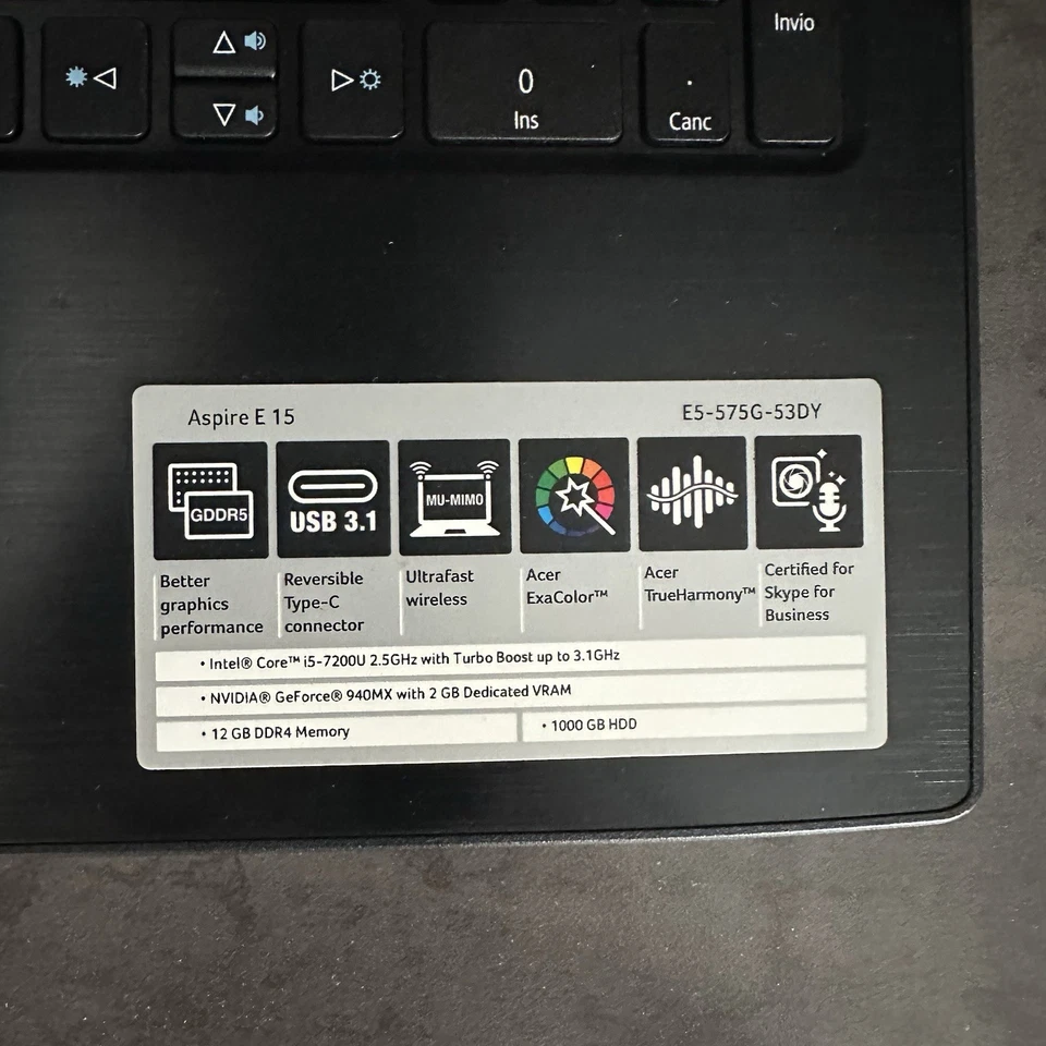 Acer Aspire E15 E-575G-53DY i5-7200U 12GB RAM 1TB HDD GeForce 940MX  Ali+scatola - Immagine 4 di 4