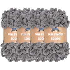 JubileeYarn Fun Finger Loops Yarn - 100g/Skein Jumbo Polyester - Grey - 4 Skeins