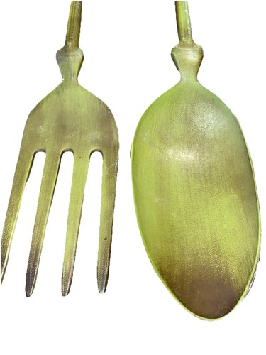 Vintage MCM Gabel & Löffel Wanddekor 21" Avocado Grün Metall - Bild 4 von 6