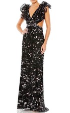 Mac Duggal 68043 Sequin Ruffle Shoulder Lace Up Back Gown SZ 0 ($498) BlackPink