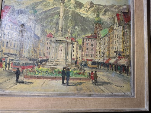 J Tretter "European City Street Scene With Figures" Oil Painting - Signed/Framed - Picture 4 of 17