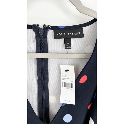 Lane Bryant Womens Polka Dot Retro Midi Dress Short Sleeve Size 12 New Navy Blue - Picture 7 of 9