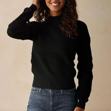 NWT The Normal Brand Olivia Pointelle Mock Neck Long Sleeve Black Sweater S