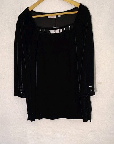 Quaker Factory Velvet Tunic Womens XL Black Embellished Dark Academia New - Picture 10 of 10