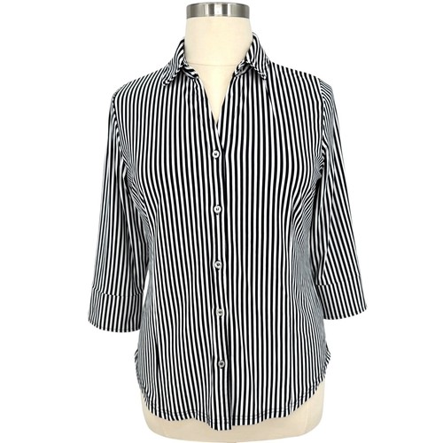 Lulu B Womens Shirt Sz XL Striped Button Up Collared 3/4 Sleeve Nylon UPF 50