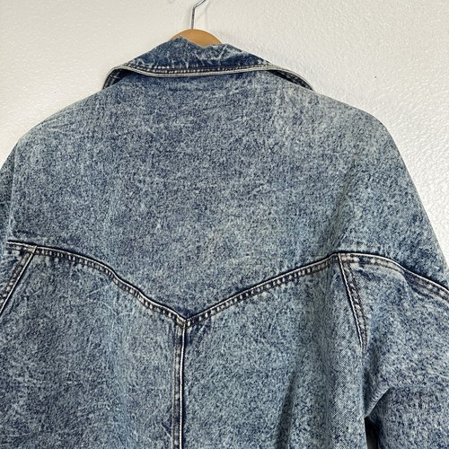 Giacca denim vintage Andy Johns lavaggio acido punto geometrico anni 80 oversize grande - Foto 10 di 15