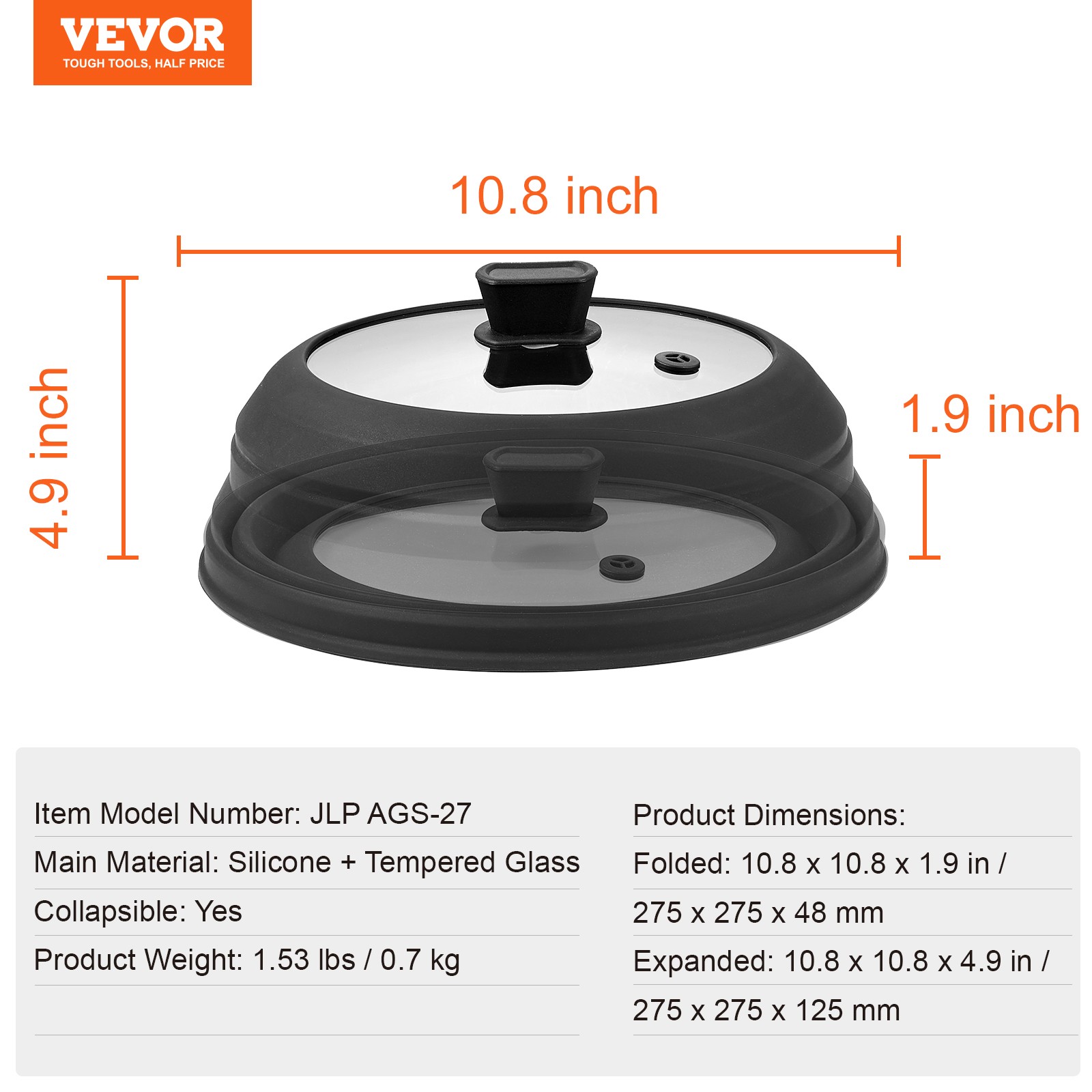 VEVOR Microwave Splatter Cover & Mat 10.8" Collapsible Microwave Food Lid 500°F