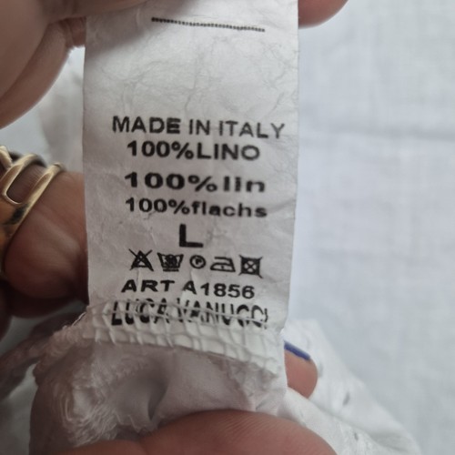 Luca Vanucci Linen Top Womens Size 12 Cropped White Button Detail Cap Sleeve - Picture 6 of 7