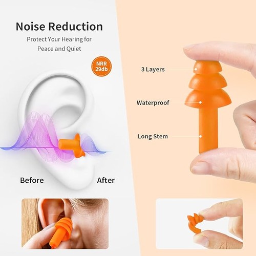 6 Pairs Silicone Ear Plugs for Swimming, Sleeping, Noise Reduction - Picture 2 of 5