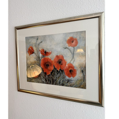 Original Otfried Bleeker Pastellgemälde   Roter Mohn   Handsigniert & Gerahmt  