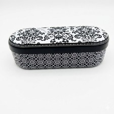 Brighton Sunglasses Eyeglass Case Tin Black And White Floral, Geometric Pattern