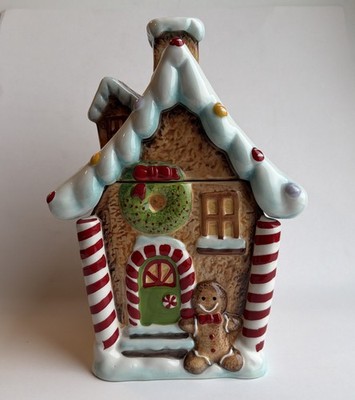 Sleigh Bell Bistro 12  Ceramic Gingerbread House Cookie Jar Holiday Christmas