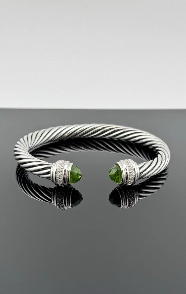 David Yurman 7mm Peridot Classic Cable Bracelet Sterling Silver Sz: Medium - Image 4 of 4