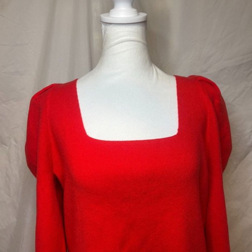 Banana Republic Orange Square Neck Puff Shoulder Long Sleeve Blouse Womens - Picture 3 of 6