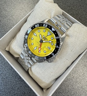 Seiko 5 Sport Automatic GMT Steel Band Yellow Dial Watch SSK017