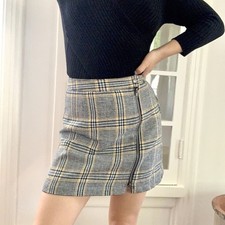 Abercrombie Fitch Zippered Plaid Skirt Sz Small Navy/Mustard/Teal