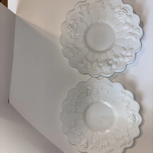 Set Of 2 Vintage Antique Westmoreland Paneled grape tea cup saucer Milk glass