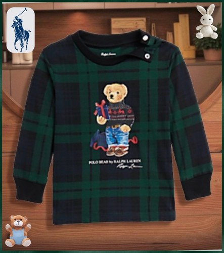 Ralph Lauren Baby Junge Polo Bär kariert Baumwolljersey T-Shirt Größe 3 Monate
