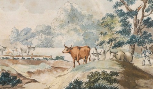 Aquarell Holländische Schule um 1800 "Bauer mit Rindern" 26,5 x 18,5 cm - Picture 3 of 12