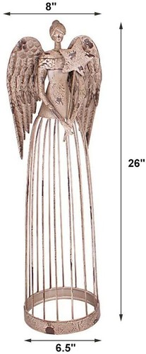 26" Antiqued Metal Garden Angel Statue With Star Wand, Indoor Outdoor Art Decor - Picture 2 of 12