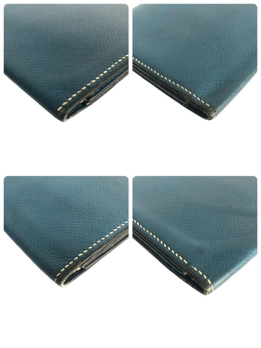 HERMES Authentic MC2 Fleming Long Wallet Bifold Leather Blue