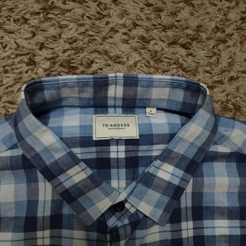 7 Diamonds Blue Plaid Men Sz XL Long Sleeve Button Up Shirt - Picture 3 of 11