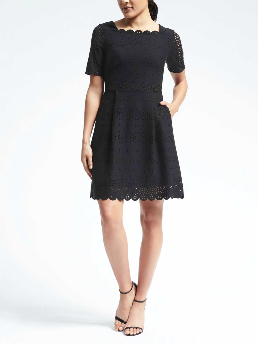 banana republic laser cut dress FIT & FLARE #704050 NWT! 2 Petite 2P Ladies dresses LNLS dress colors:Midnight Blue CVC TRHTX TRHTXSequin Quinceanera Dresses Petite body length transeasonalessentials