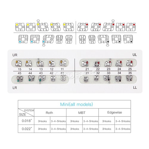 10 Packs Dental Ortho Braces Brackets Mini/Standard MBT/Roth 022/018 Hook AZDENT - Picture 9 of 133