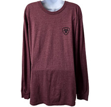 Ariat Buckle Logo T Shirt Tee L Long Sleeve Rocky Peak Mountains Maroon Heather