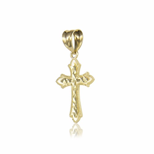 10K Massiv Gelbgold Fleur-de-Lis Kreuz Anhänger Singapur Kette Halskette Set - Bild 2 von 3