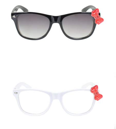 2 Pairs Kids Cute Kitty Cat Bow Clear & Black Lens Glasses Sunglasses Age 3-12 - Picture 7 of 19