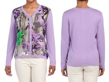 VERSACE COLLECTION Baroque Flower Mixed Media Cardigan Top sz US M / IT 44