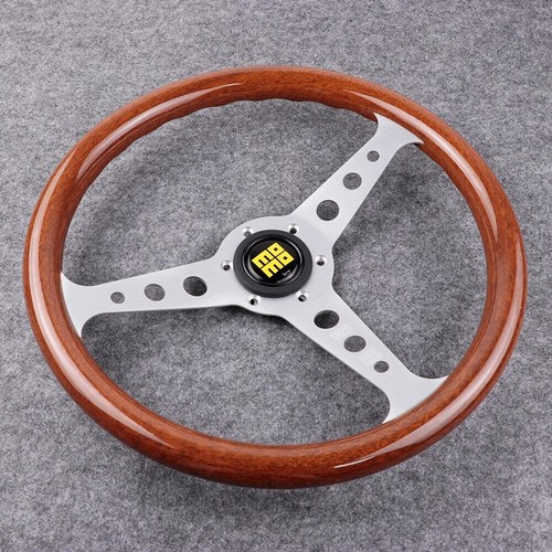 MOMO Heritage Indy Silver Woodgrain Mahogany Wood Steering Wheel 350mm - Picture 3 of 6