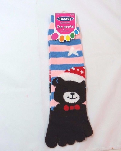 Toe Flip Flop Teddy Bear Star Socks soft Pink Blue Stripes Womens 9-11 Warm R - Picture 1 of 3
