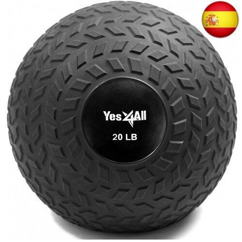 Yes4All 1YHQ Slam Balls 9 kg, Negro, balón Medicinal Relleno de Arena, sin