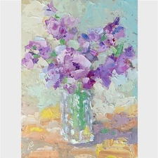 Gladioli oil painting Lilac Beautiful Bouquet Flowers 8x6 inc Elena Boyko