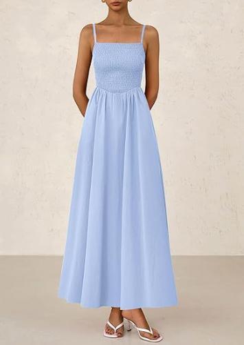Women Summer Casual Swing Stretch Dress Holiday Strappy Pocket Long Maxi Dresses - Bild 12 von 43