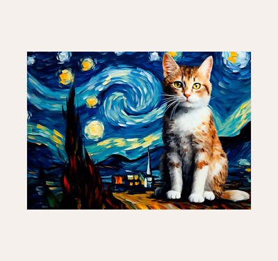 Cat in Starry Night Poster Print American Wirehair Cat 2