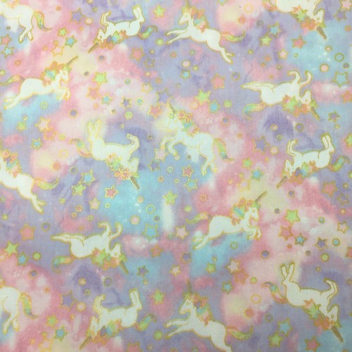 160cm x 50cm Unicorn with Metallic Gold Fantasy Nursery Cotton Sewing Fabric   - Picture 2 of 8