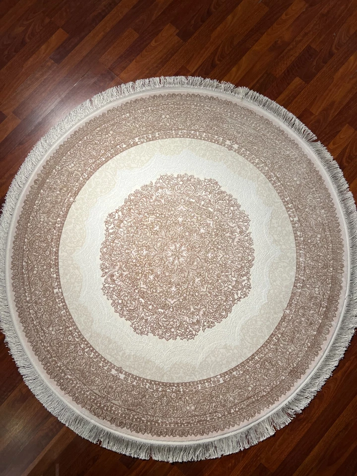 5x5 ft Beige Bamboo Silk Round Rug – Vintage Circle Rug for Home Decor - Image 2 of 4