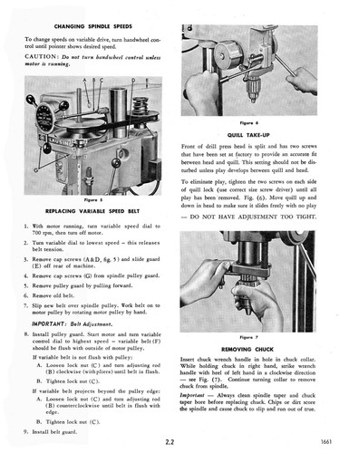 Clausing 15" Drill Press Variable Speed Model Instruction & Parts Manual #1293 - Picture 4 of 10