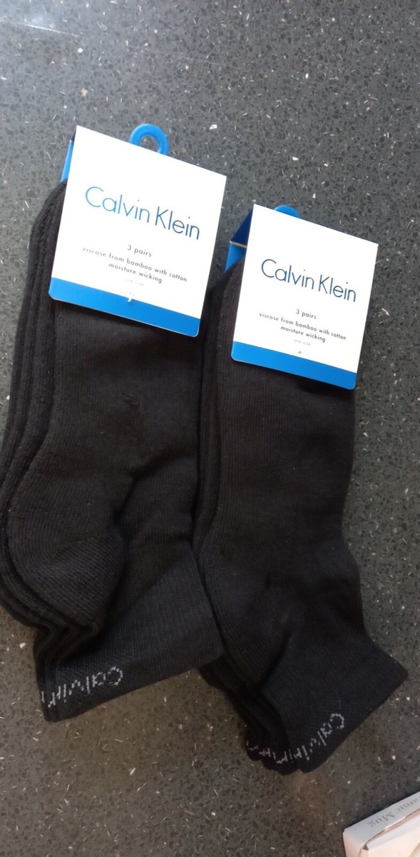CALVIN KLEIN CK Black Bamboo Ankle Socks Uk 6.5 11 NWT Cushioned Sole 6 Pack eBay
