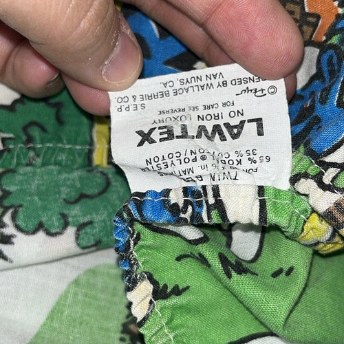 Vintage Smurfs Twin Flat & Fitted Bed Sheets Lawtex Mushrooms 80s Made In USA - Picture 6 of 7