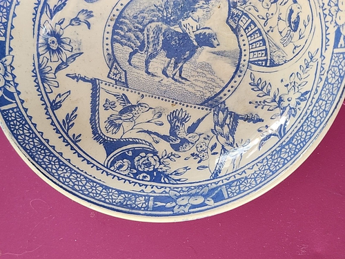 Antique Allerton's GIRL WITH PET BLUE Toy Shallow Bowl 4 in dia x 1 in deep - Picture 5 of 12