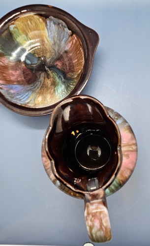 Tilso Pottery Pitcher and Bowl. Brown with Colorful Drip Glaze. Made In Japan. - Picture 16 of 19